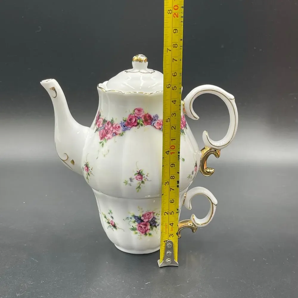 Rose Porcelain Tea for One Cup Pitcher Lid New